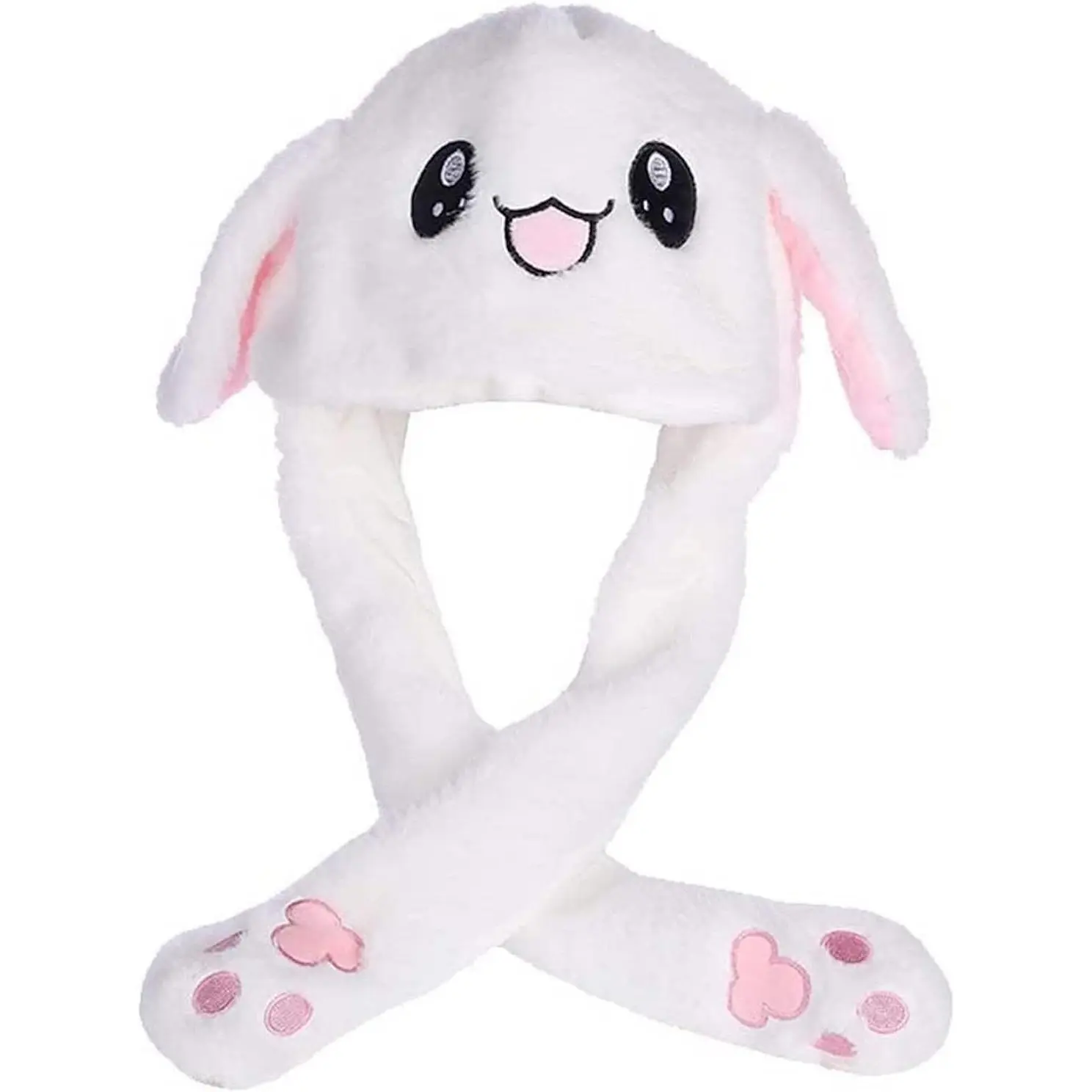 Funny Plush Bunny Hat Ear Moving/Jumping Rabbit Hat Cute Unisex Animal Ear Flap Hat with Paws Women Girls