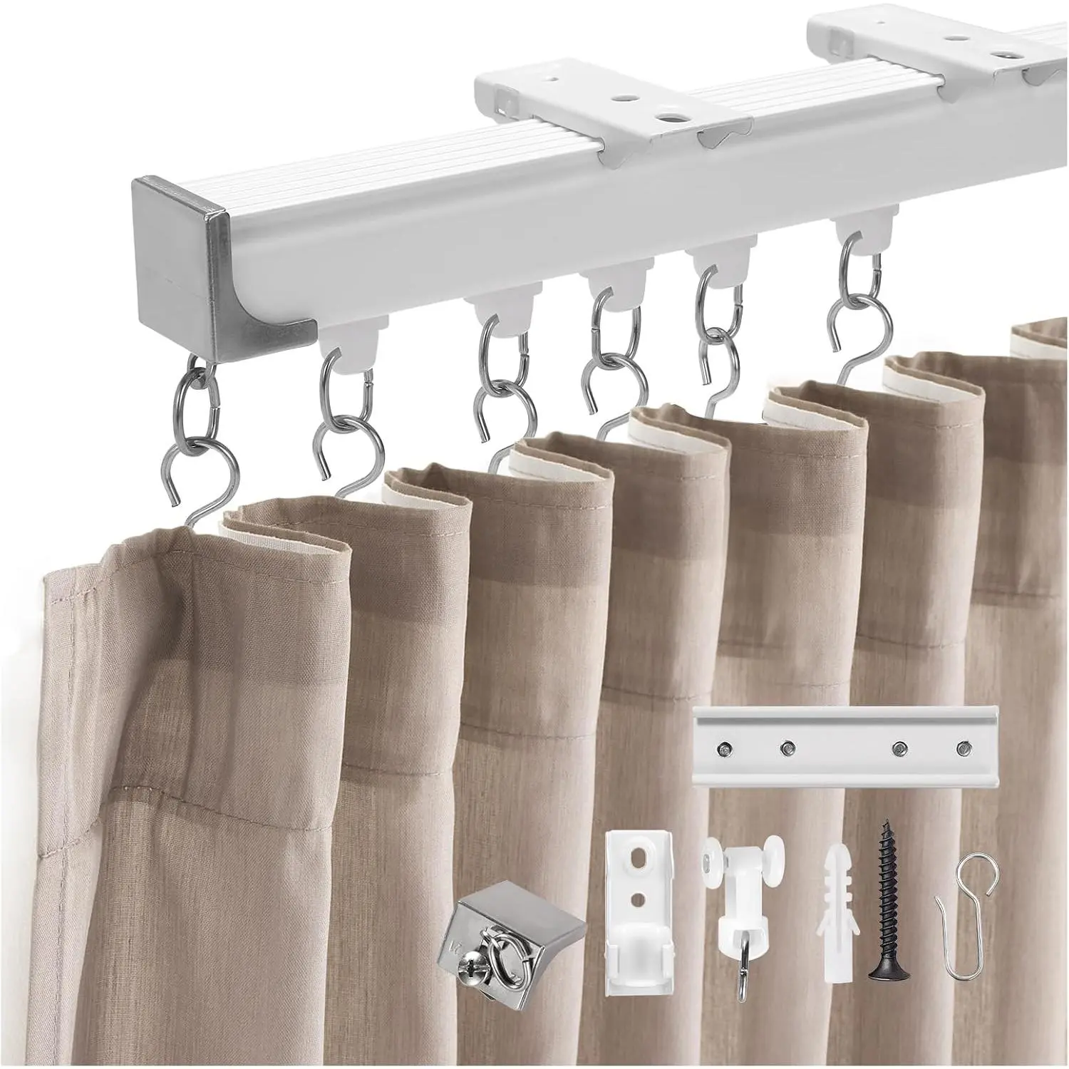 Ceiling Curtain Track System – Heavy-Duty, Quiet & Smooth Sliding, -Resistant, White, Ideal for , Office,  Facilities, Hotels, and , 6.7FT (5PC Set)