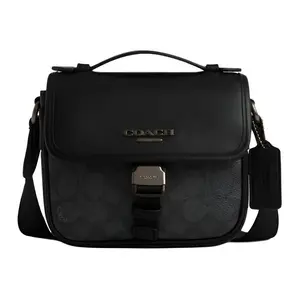 Coach Racer 17 Classic Logo Crossbody Handbag for Women, Small Size, Genuine Leather, Charcoal Black