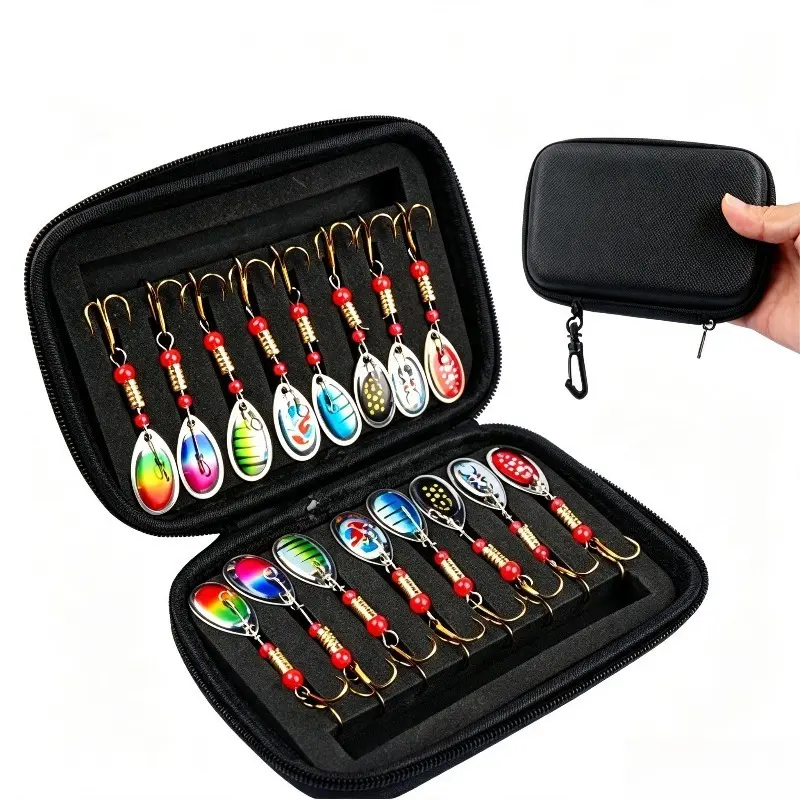 16Pcs Fishing Lures Spinner Baits Kit, Hard Metal Spinnerbaits with Triple Hooks for Bass Trout Salmon, Freshwater Fishing Gear Gift for Men