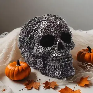 Dark Mechanical Gear Skull Ornament, High Detail Resin Craft, Perfect for Desk, Entryway, Bar, Halloween Decor, Unique Visual Focus