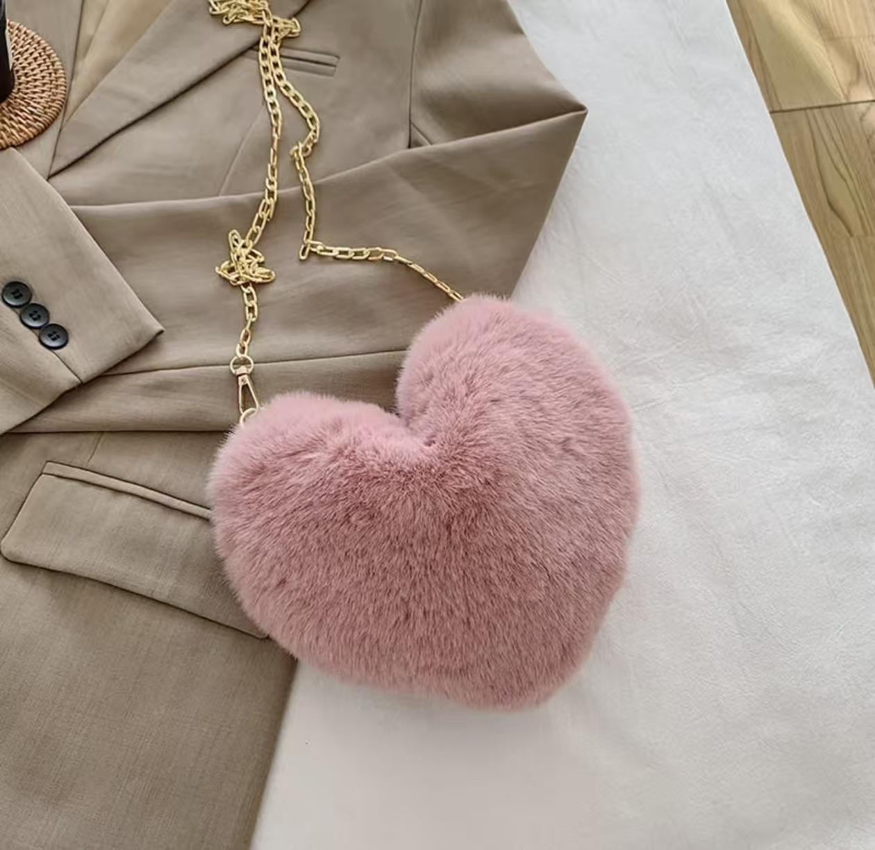 Y2K Heart Plush Bag, Cute Peach Heart Chain Crossbody Bag, Stylish Plush Shoulder Coin Purse for Women handbags luxury designer tote real