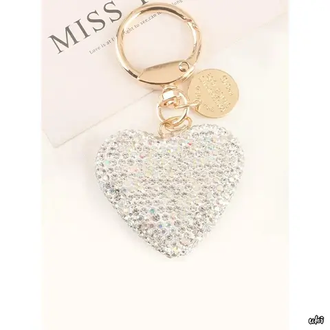 Women's Elegant Rhinestone Heart Shaped Keychain - Bling Silver Compact DIY Bag Charm for Backpacks, 1-Size Polished Easy-Carry Long-Lasting Fine Craftsmanship Jewelry, Ideal Mother’s Day Gift