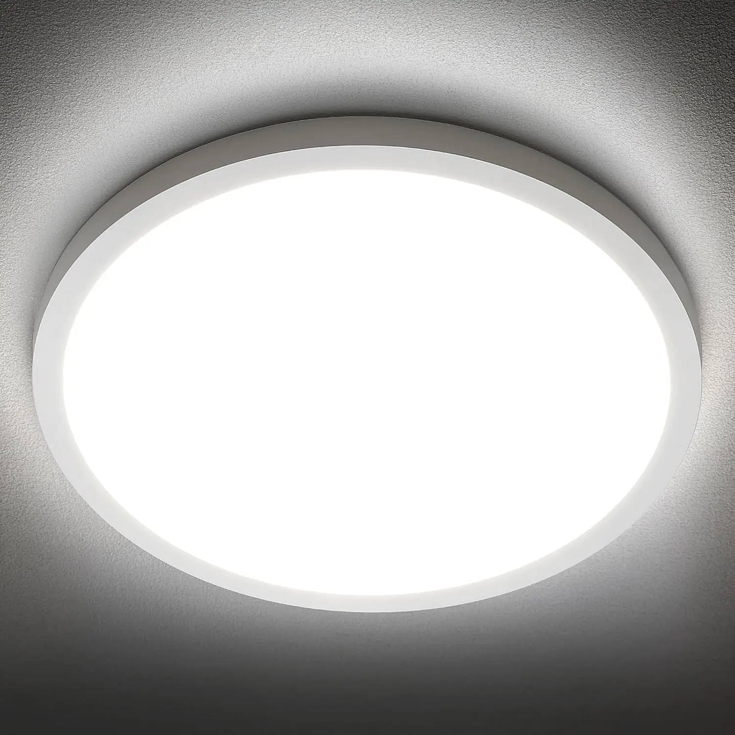 LED Flush Mount Ceiling Light Fixture, 12 Inch 24W (240W Equivalent), 2400LM 5000K Daylight White, Non-Dimmable White Round Flat Light for Bedroom