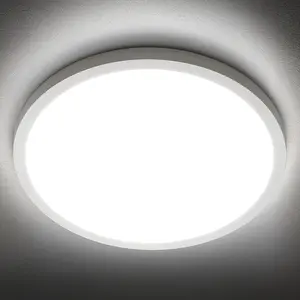 LED Flush Mount Ceiling Light Fixture, 12 Inch 24W (240W Equivalent), 2400LM 5000K Daylight White, Non-Dimmable White Round Flat Light for Bedroom