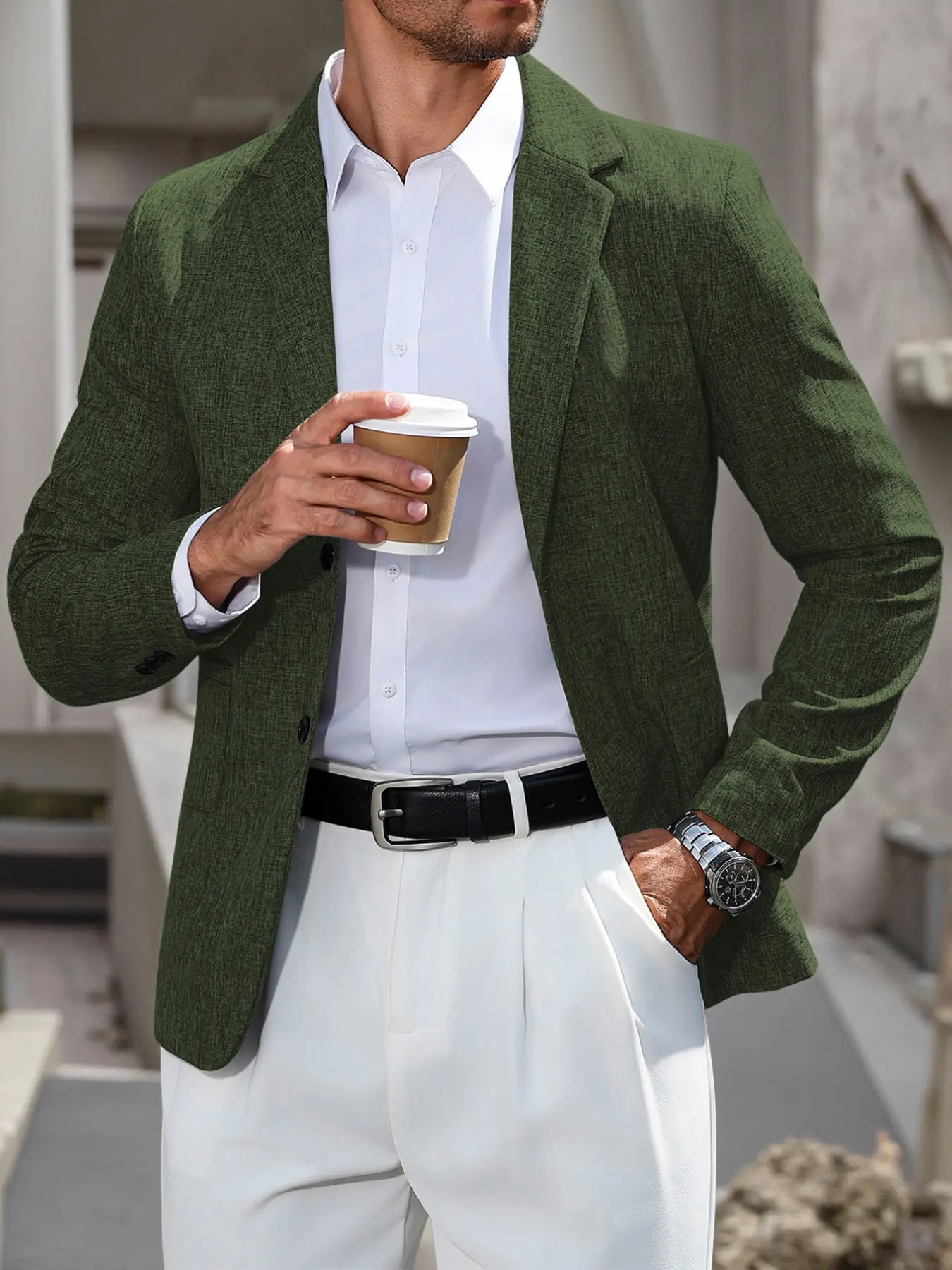 Men's Fashion Vintage Casual Blazer, Linen Texture, Solid Color Slim Fit, Single Button Notch Lapel, British Style, Perfect for Dates and Holidays