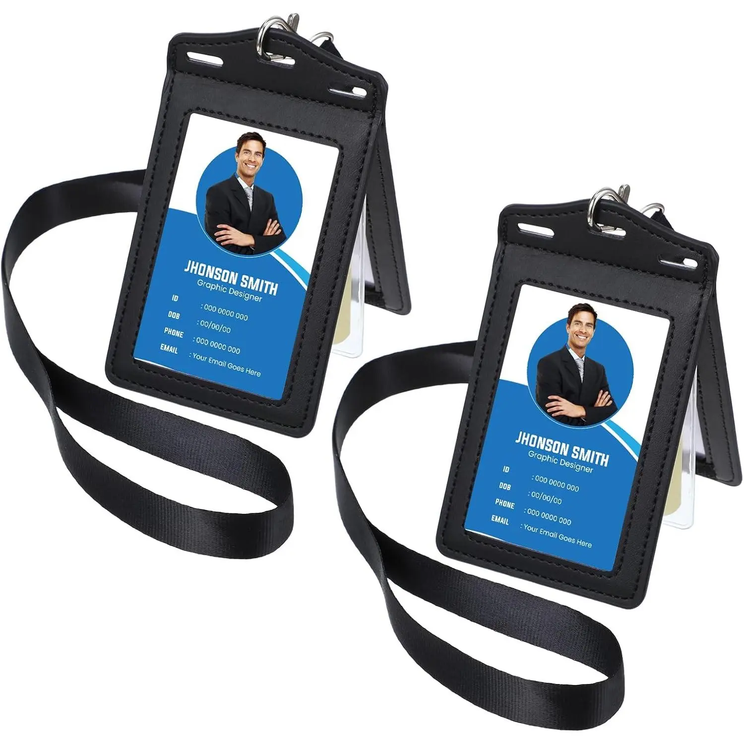 2 count Badge Holder with Lanyard, Trifold Leather ID Card Holder with Clear ID Window Heavy Duty IdCard Holders for Nurse Teacher School  Law Enforcement
