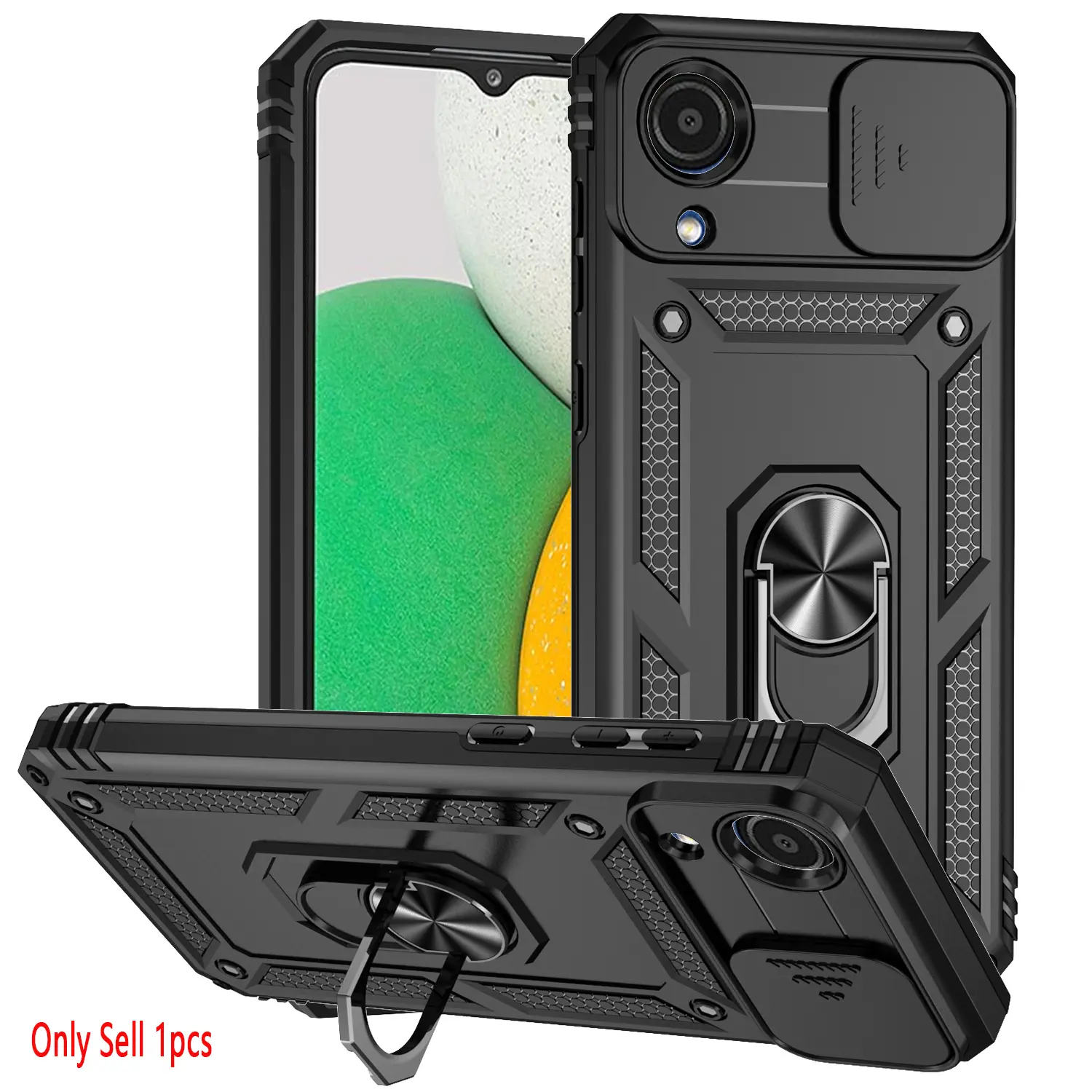 Case for Samsung A03 Core with Removable Camera Lens Cover, Military Grade Rotating Ring Stand, 360 Degree Protection for Samsung A03 Core Phone  Case