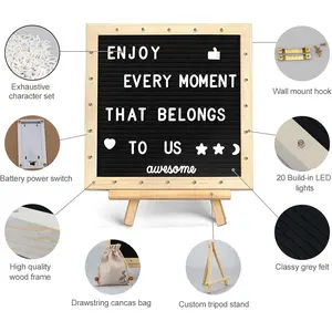 Black Felt Letter Board with Built-in LED Lights, Adjustable Stand, 340 Letters, 10*10 Message Board for Menus, Pregnancy Announcement, Weddings, Party Planning