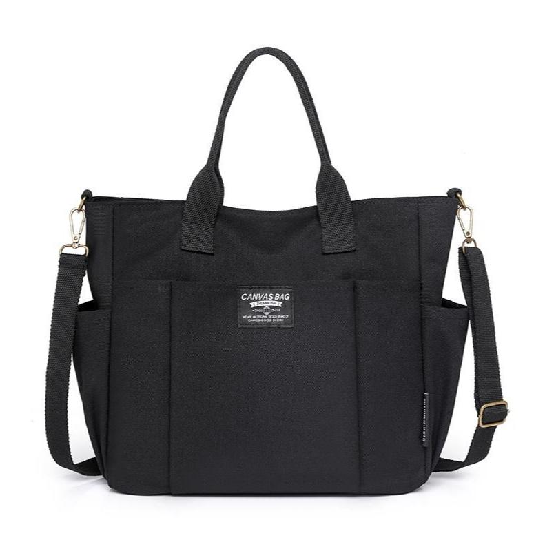 2026 Trendy Preppy College Canvas Tote - Solid Color Multi-Pocket | Secure Zipper Large Capacity | Convertible Shoulder/Crossbody | Fall Outfits & Thoughtful Gift Must-Have