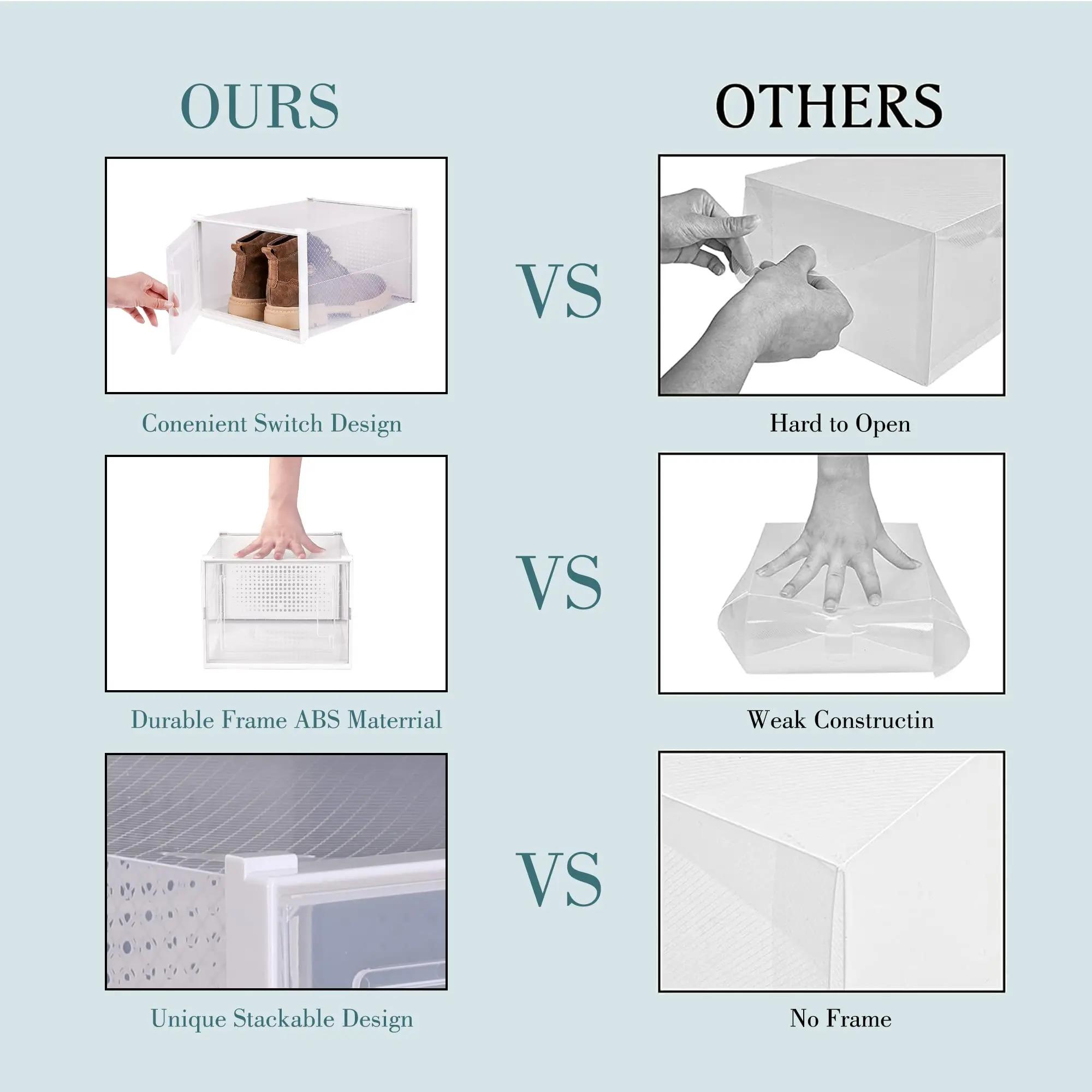 12 Pack Clear White Stackable Storage Shoe Box , Shoe Container Organizer Sneaker Storage Drawer Fit shower caddy clear shoe