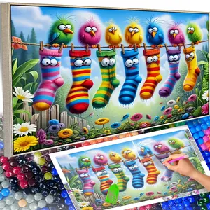 Sock & Bird Theme Easy 5D DIY Full Round Diamond Kit for Adult Beginners - 70x40CM Canvas, Handmade Art Wall Decor, Perfect Gift for Holidays, Frameless