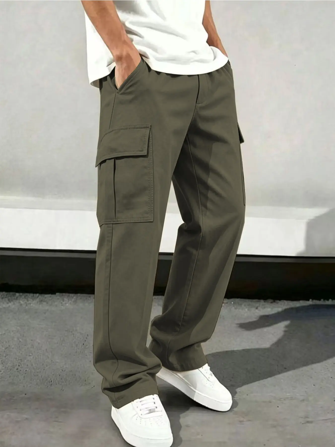 Men's Casual Straight Leg Work Pants Pocket, Woven Fabric, Spring & Fall Wear, Fashionable and Comfortable, Ideal for Daily Use
