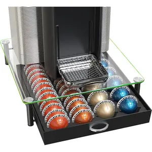 Crystal Tempered Glass Vertuo Pod Holder Drawer, 24 Large or 48 Small Nespresso Capsule Organizer