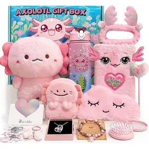 Axolotl Gifts for Girls with Plush Toy/DIY Diamond Water Bottle/Furry Keychain Purse Notebook Pen Eyemask Headband/Stone Bracelet/Necklace/Comb, Birthday Gift for Girl 4 5 6 7 8+ Years Old