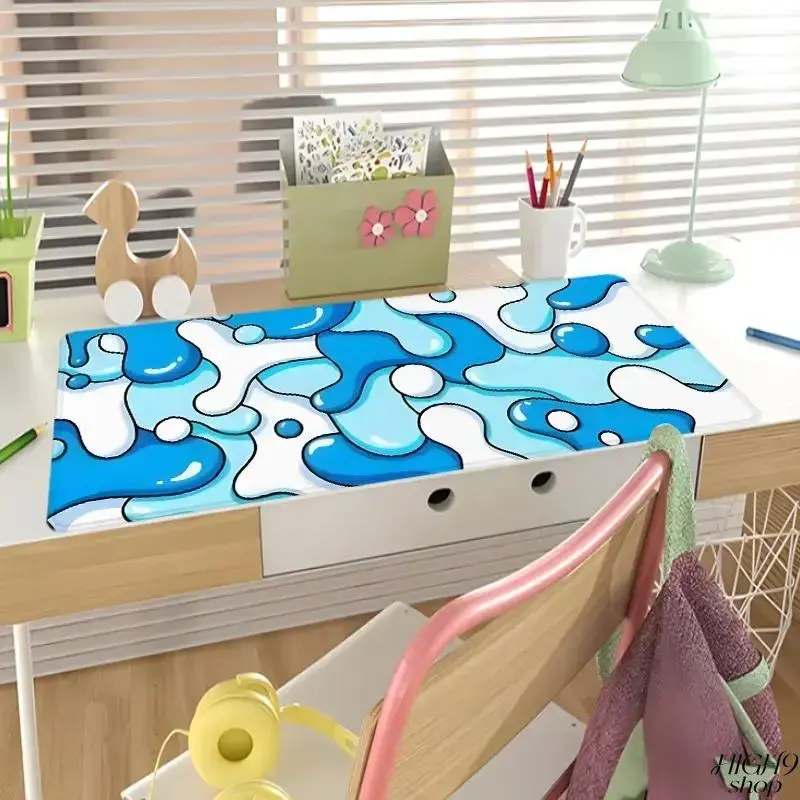 Blue Liquid Splash Pattern XXL Extended Gaming Desk Mat, Stitched Edge Non-Slip Rubber Base Large Mouse Pad, Desktop Accessory For Home Office & Seasonal Holiday Gifts