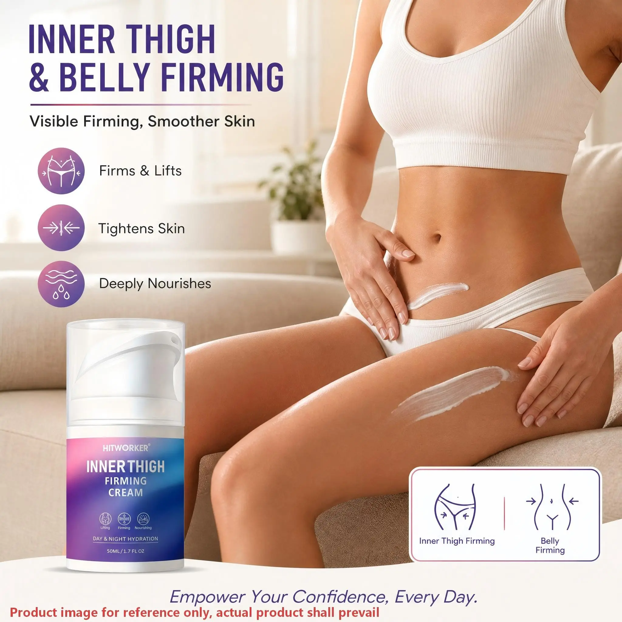 Inner Thigh Firming Cream 50ml / 1.7fl oz, Belly & Thigh Tightening Cream, Lift & Smooth Skin, Reduce Cellulite, Sculpting Cream