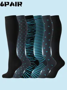 6 Pairs Full Coverage Compression Socks, Professional Sports Long Tube, Sweat-Wicking, Breathable, Relief for Leg Fatigue, Running, Fitness, Hiking, Cycling
