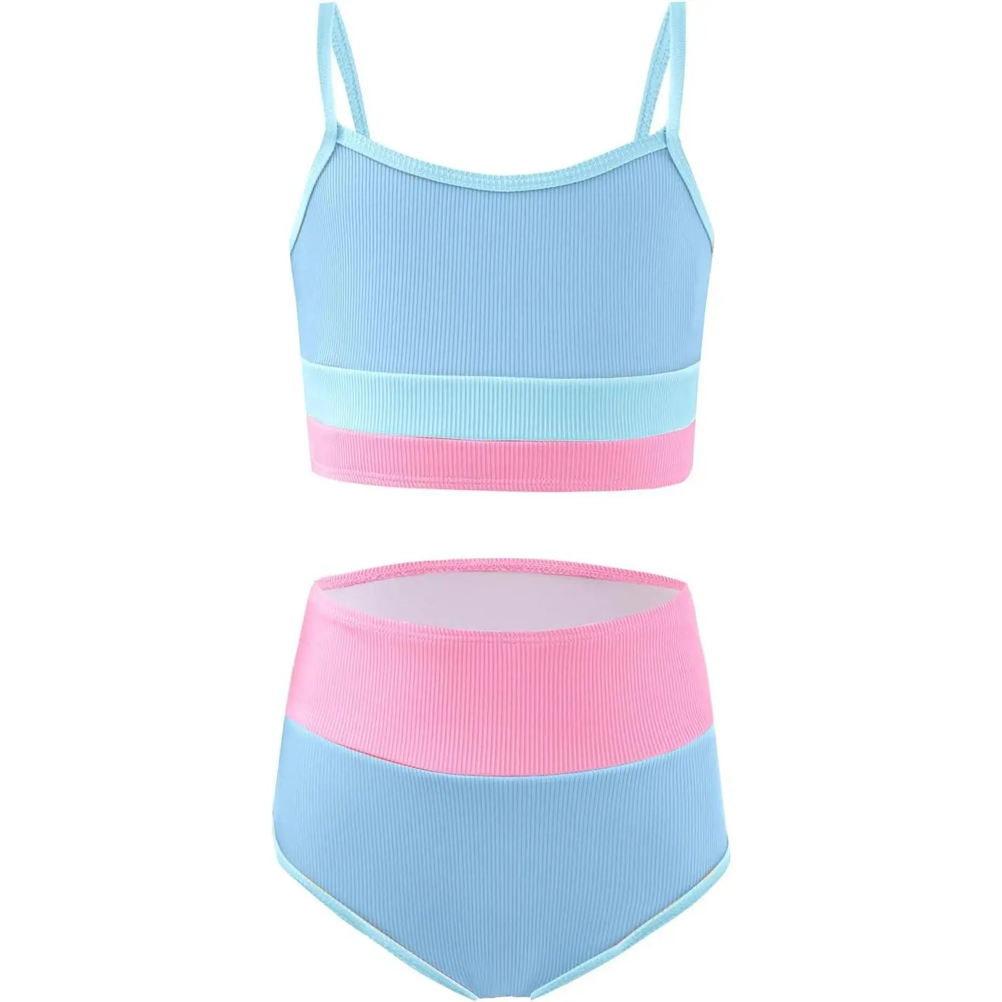 Girls Swimsuits Bikini Set Adjustable Straps Two Piece Color Block Girls' Swimwear with Chest Pad 5-14 Years(Gift)