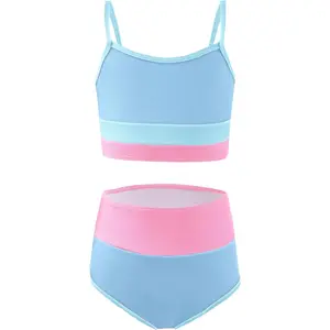 Girls Swimsuits Bikini Set Adjustable Straps Two Piece Color Block Girls' Swimwear with Chest Pad 5-14 Years(Gift)