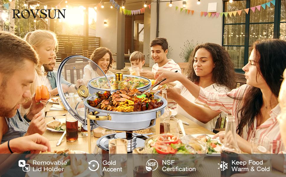ROVSUN 5QT 2/4 Packs Chafing Dish Buffet Set Gold Accent, NSF Round Stainless Steel Buffet Warmer Chafers and Buffet Warmers Sets with Glass Lid & Lid Holder for Catering Events Parties Weddings Dinners SpringStatements ROVSUN 5QT 2/4 Packs Chafing Dish Buffet Set Gold Accent, NSF Round Stainless Steel Buffet Warmer Chafers and Buffet Warmers Sets with Glass Lid & Lid Holder for Catering Events Parties Weddings Dinners SpringStatements
