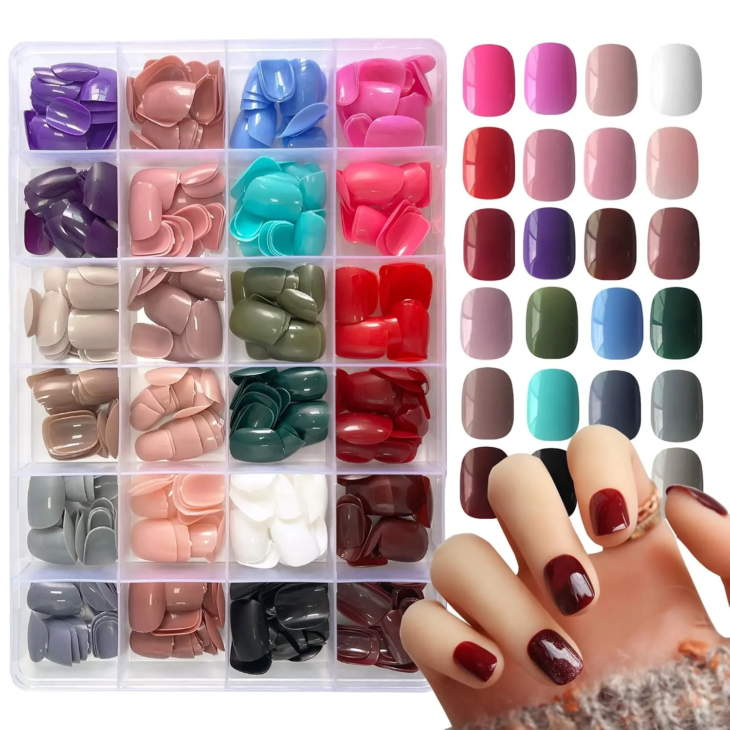 576pcs Short Press on Nails 24 Color Glossy Fake Nails Full Cover Solid Color Acrylic Artificial False Nail Tips for Women Girls Nail Art ManicureGift