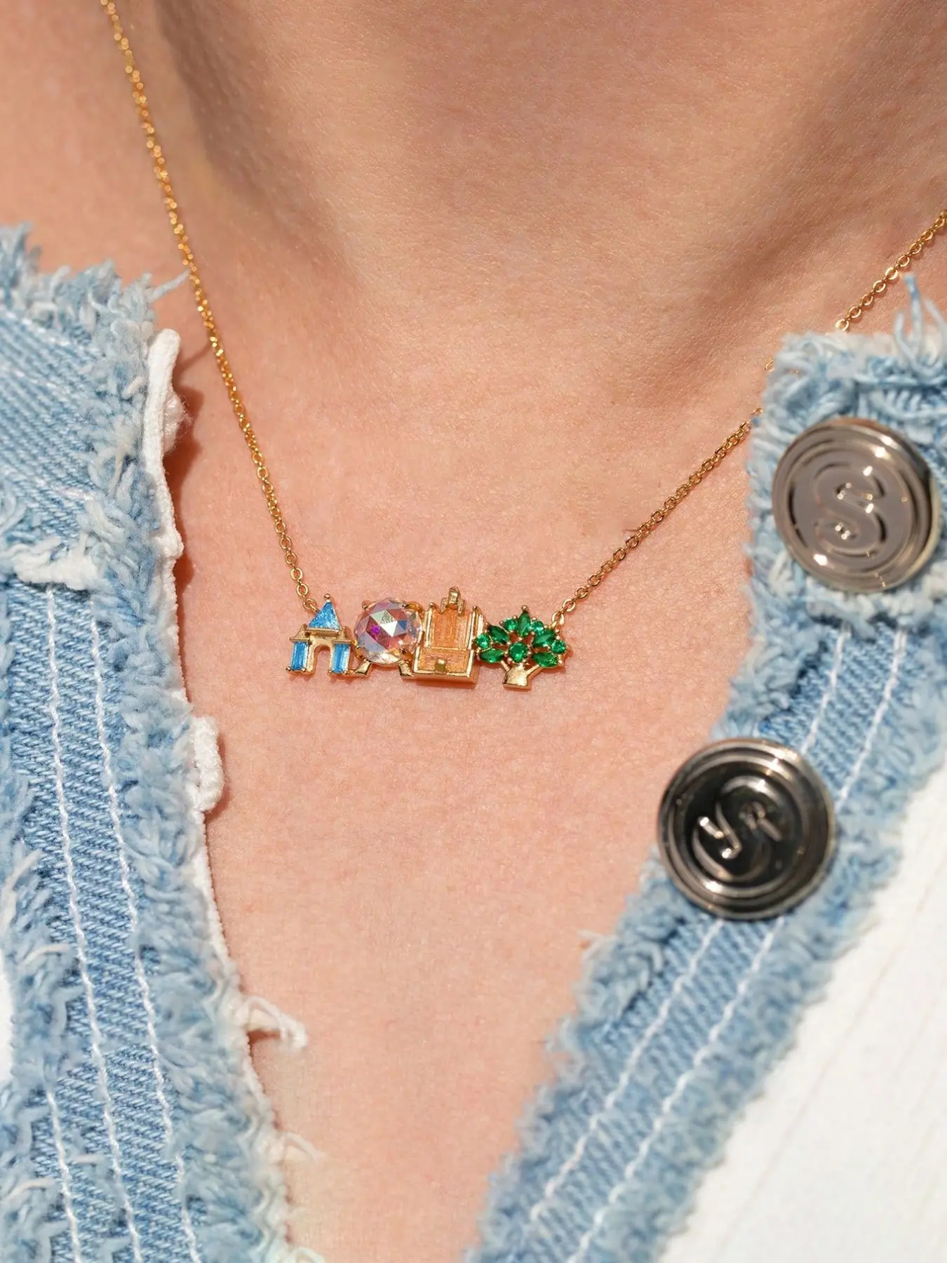 Women's Copper Plated Colorful Zircon Pendant Necklace, Cute Sweet Amusement Park Design, Elegant Versatile Jewelry, Daily Wear Necklace, Decorative Necklace