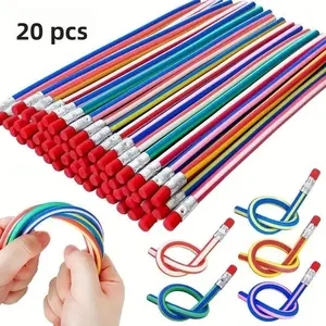 20-Pack Soft Multicolor Striped Flexible Pencils with Eraser, Perfect Gift for Halloween, Christmas, Valentine's Day, Student Use