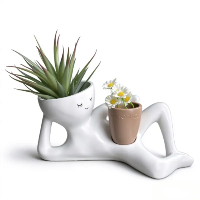 Cute Lazy Smiley Face Resin Flower Pot, Decorative Flower Pot, Resin Planters, Cute Plant Pots, Creative Mini Succulent Cactus Planter, Desktop Home Garden Decor, Plant Lover Gift