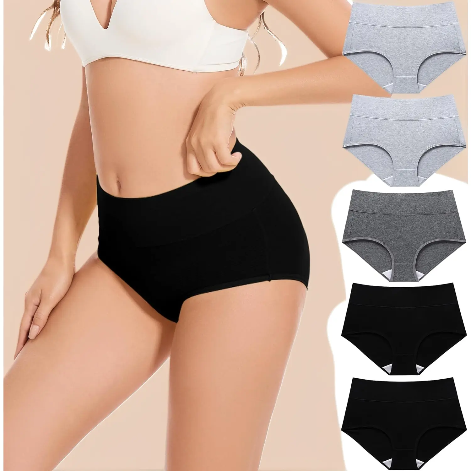 Women's High-Waisted Cotton Underwear, Full Coverage Soft Breathable Stretch Briefs, 5-Pack Underwear for Women (Regular & Plus Sizes)