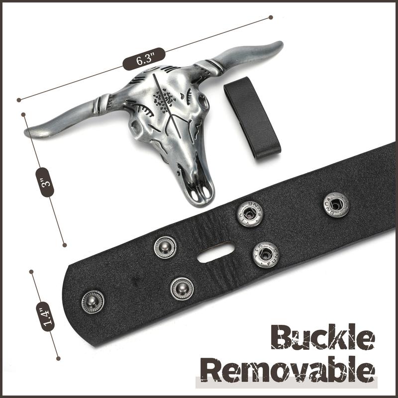 XZQTIVE Western Cowboy Cowgirl Belt for Men and Women Engraved Floral Longhorn Bull Cow Skull Western Leather Buckle Belt for Men Women Floral Engraved Cowboy Belt for Jeans Longhorn Bull Buckle Waist Belt,L Western Brown Leather Print Belt with Buckle