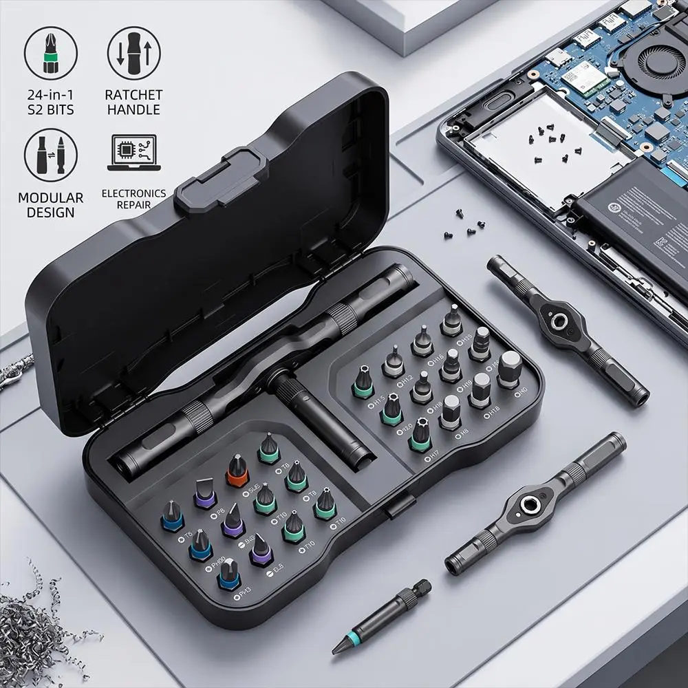 【DealsForYouDays】24-in-1 Multifunctional Precision Ratchet Screwdriver Kit - Compact Portable Magnetic DIY Tool with Interchangeable Torx/Flat-Head Bits, 4-in-1 Set for Complete Repair, Ideal for Home Use, Father’s Day Gift