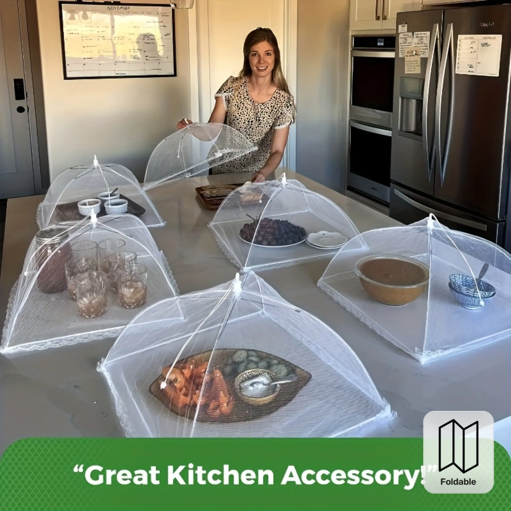 4-Pack Plastic Mesh Tent Food Covers, Foldable Reusable Washable Dust-Proof Protective Nets for Kitchen/Outdoor Picnics, Camping, Home Care Supplies