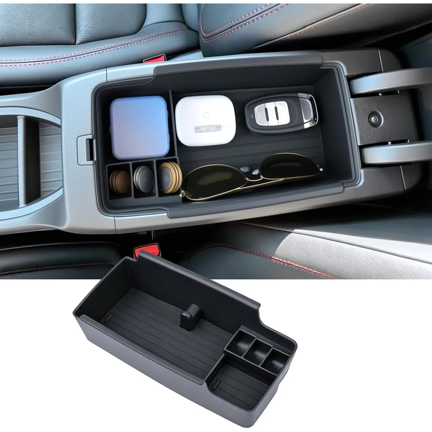 2027 Chevy Bolt Center Console Organizer for Chevy Bolt (LT/RS), Durable ABS Plastic&Anti-Slip Rubber Console Tray Insert 2027 Bolt EV Accessories