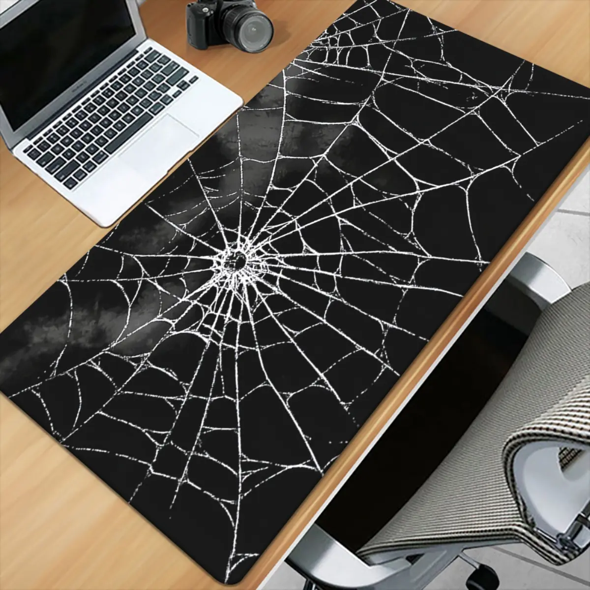 1 piece spider web design gaming desk mat, with non-slip rubber base, suitable for PC, keyboard, mouse pad, compatible with computers, office, laptops, gaming setups, spider web desk mat suitable for PC accessories, Natural Rubber, 12X24/16X32"