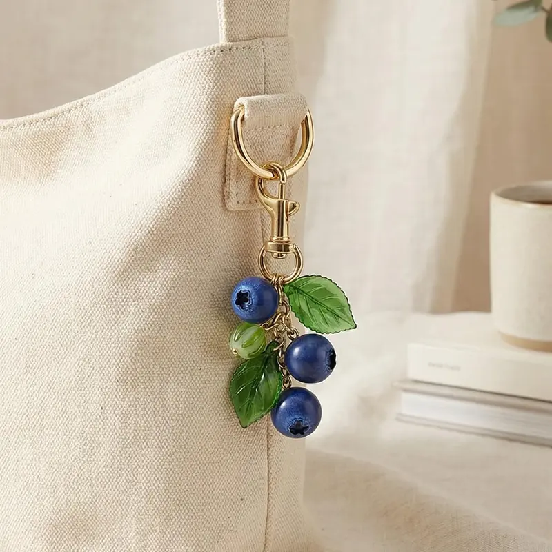 1PC/10PCS Blueberry Keychain, Kawaii Fruit Bag Charm for Handbags, Tote Bags & Purses, Cute Fruit Pendant, Gift for Women, Purse Accessories
