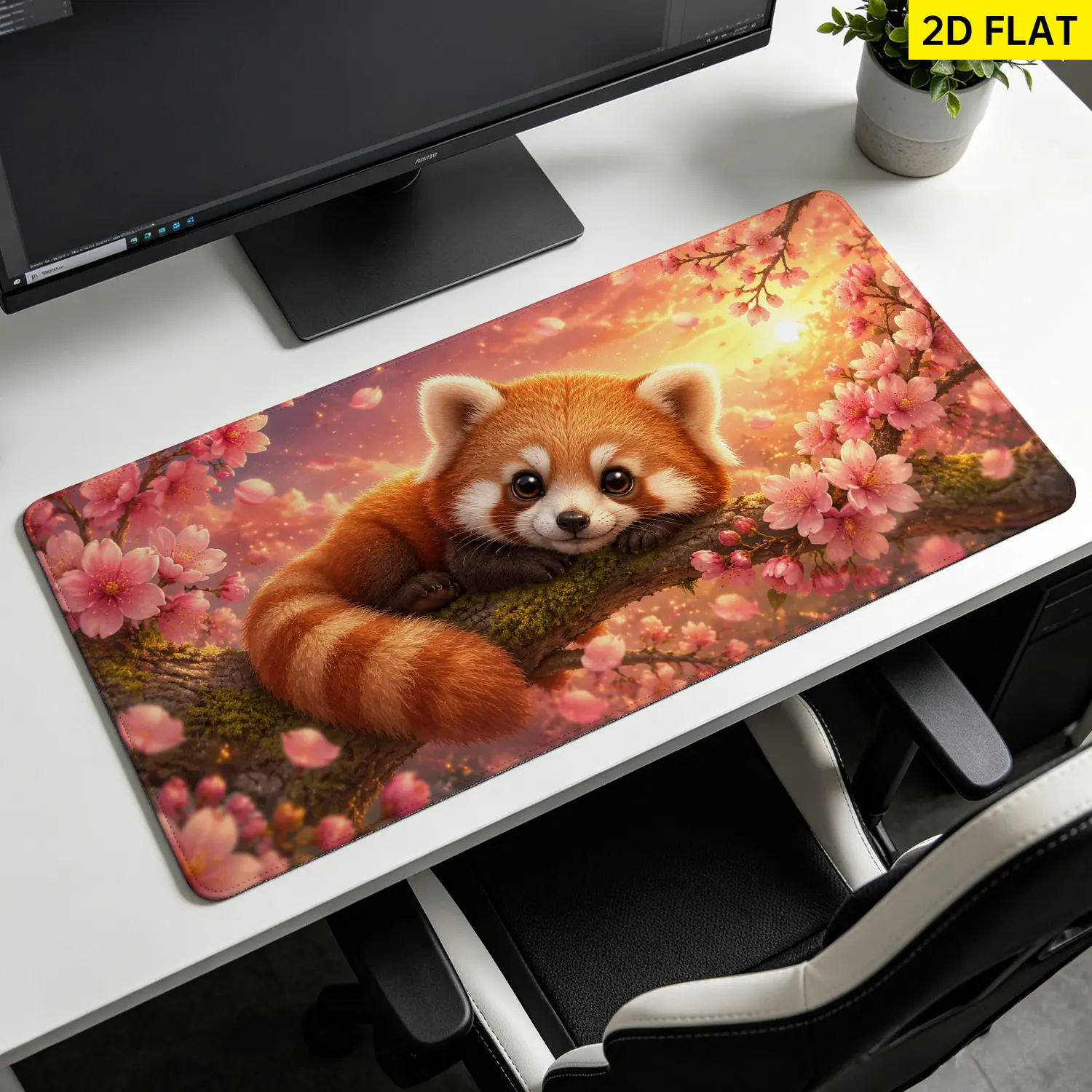 Extra Large red panda cherry blossom Mouse Pad,Non Slip Rubber Pad,Desktop Decoration Drotection Pad,Washable,Lock Edge Multi Size,Premium Multipurpose Mousepad For Home,Office,Gift for Family and Friends
