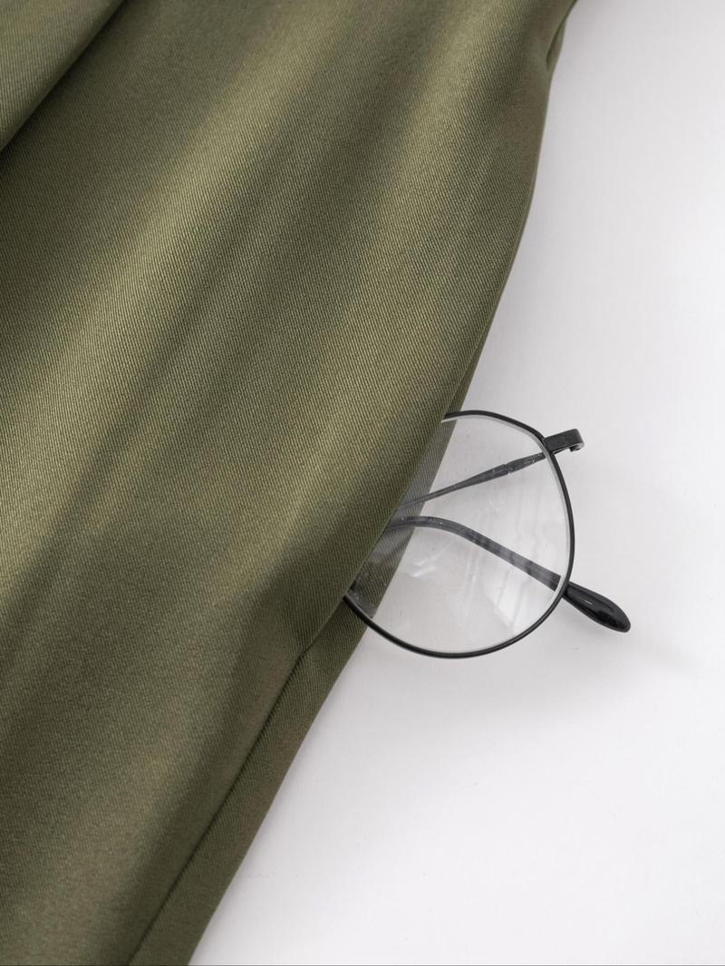 Women's Business Casual Plain Color Elastic Waist Button Fashion Pants, Fitted H-Type, All Seasons, Stylish and Comfortable