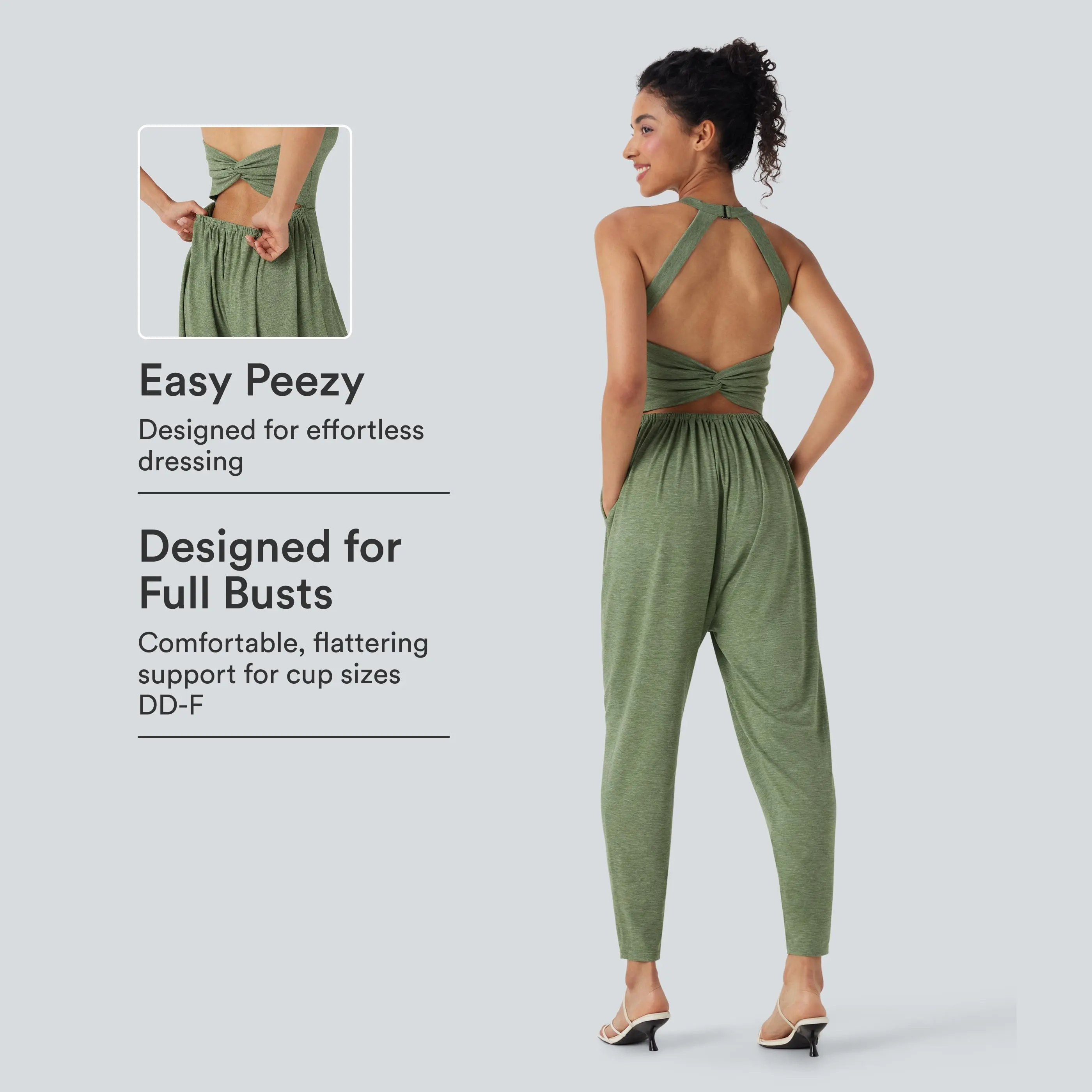 Halara U Neck Harem Casual Jumpsuit with Pockets-Easy Peezy Edition DD-F Cups