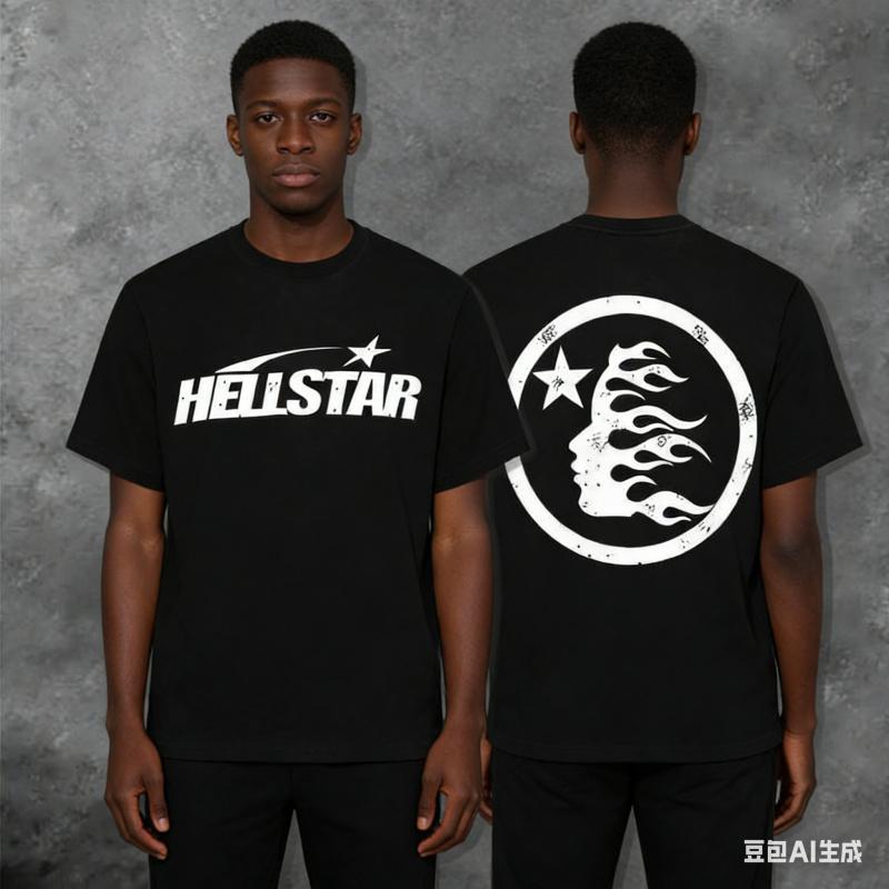 100% cotton double-sided printed Hell Star pattern T-shirt, high-quality printed T-shirt, men's round neck short-sleeved top, casual T-shirt spring and summer clothing shirts Men's good  graphic  tees