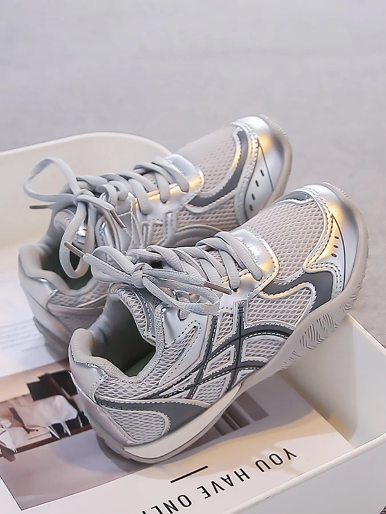 Fashionable Kids' Colorblock Sneakers, Breathable PU Leather, Rubber Sole, Casual Trendy Trainers Spring Fall Shoes, Perfect for School and Travel