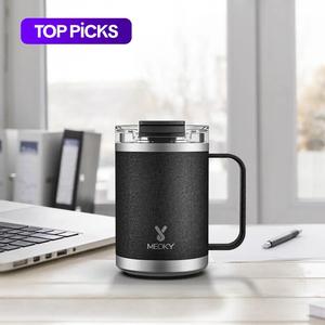 【meoky】14oz tumbler, stainless steel coffee mug with handle & lid, portable insulated tumbler cup, heat resistant thermal cup, summer cool bottle, reusable washable drinkware, vacuum flask, leakproof beverage tumbler, insulated travel drinkware