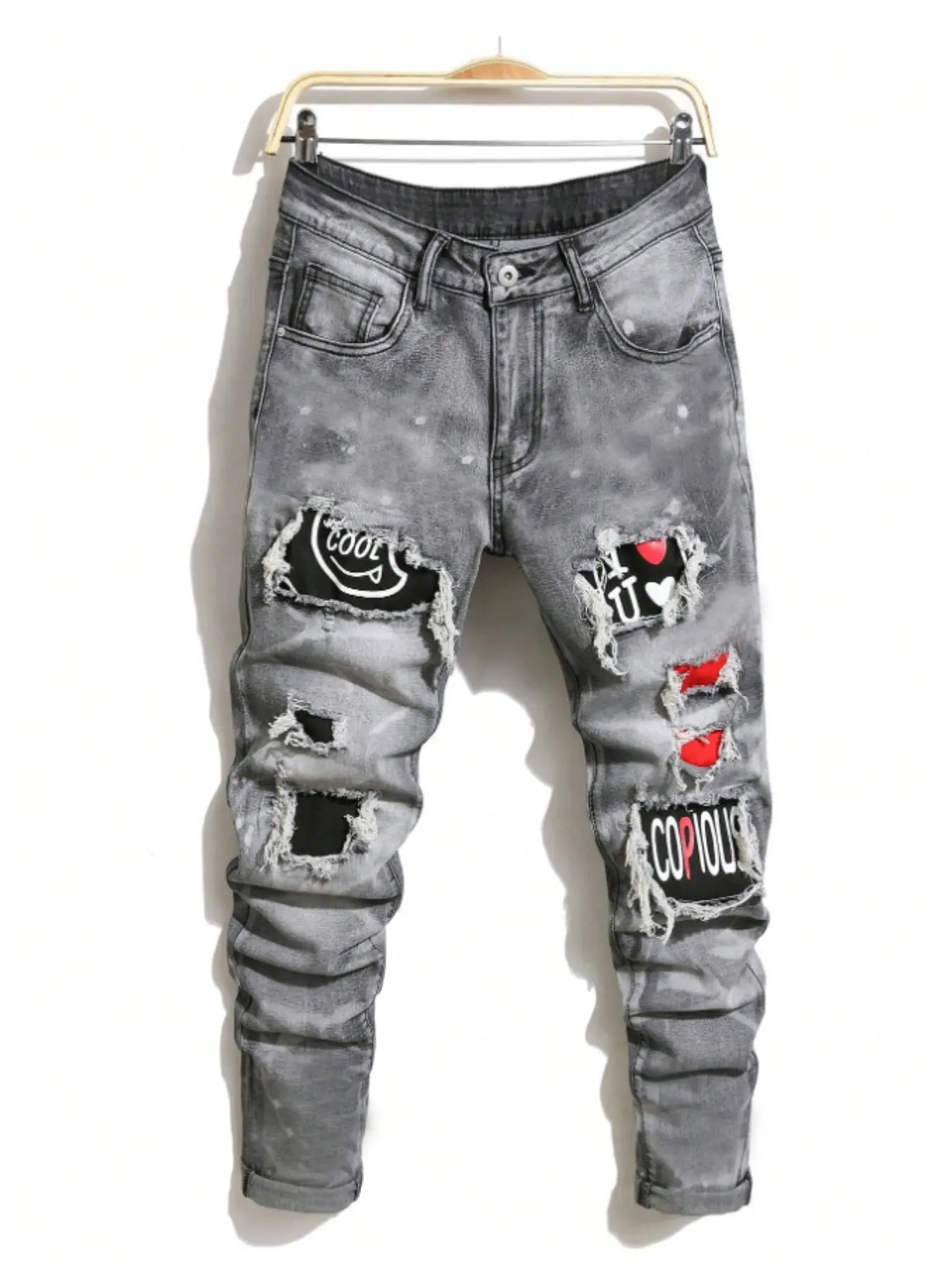 Men's Casual Ripped Denim Jeans, Fashionable Design, Perfect for Daily Wear, Trendy Street Style, Suitable for All Seasons