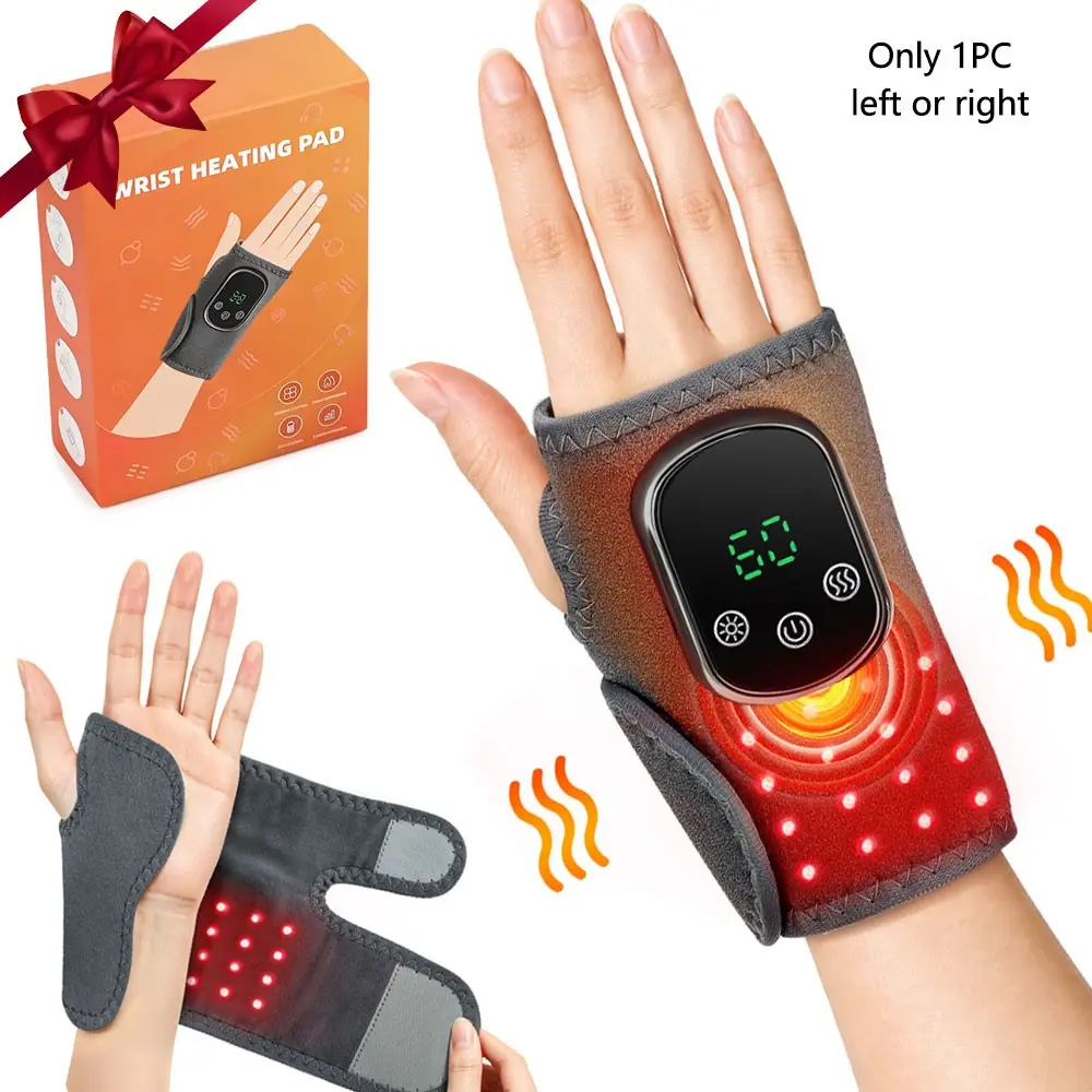 Cordless Heating Wrist Massager with 660nm Red Light, Rechargeable Wrist Support Band, 5 Heat Levels, 3 Vibration Modes, Auto Timer, Smart Temp Control for Office Worker Sports Wrist Relaxation