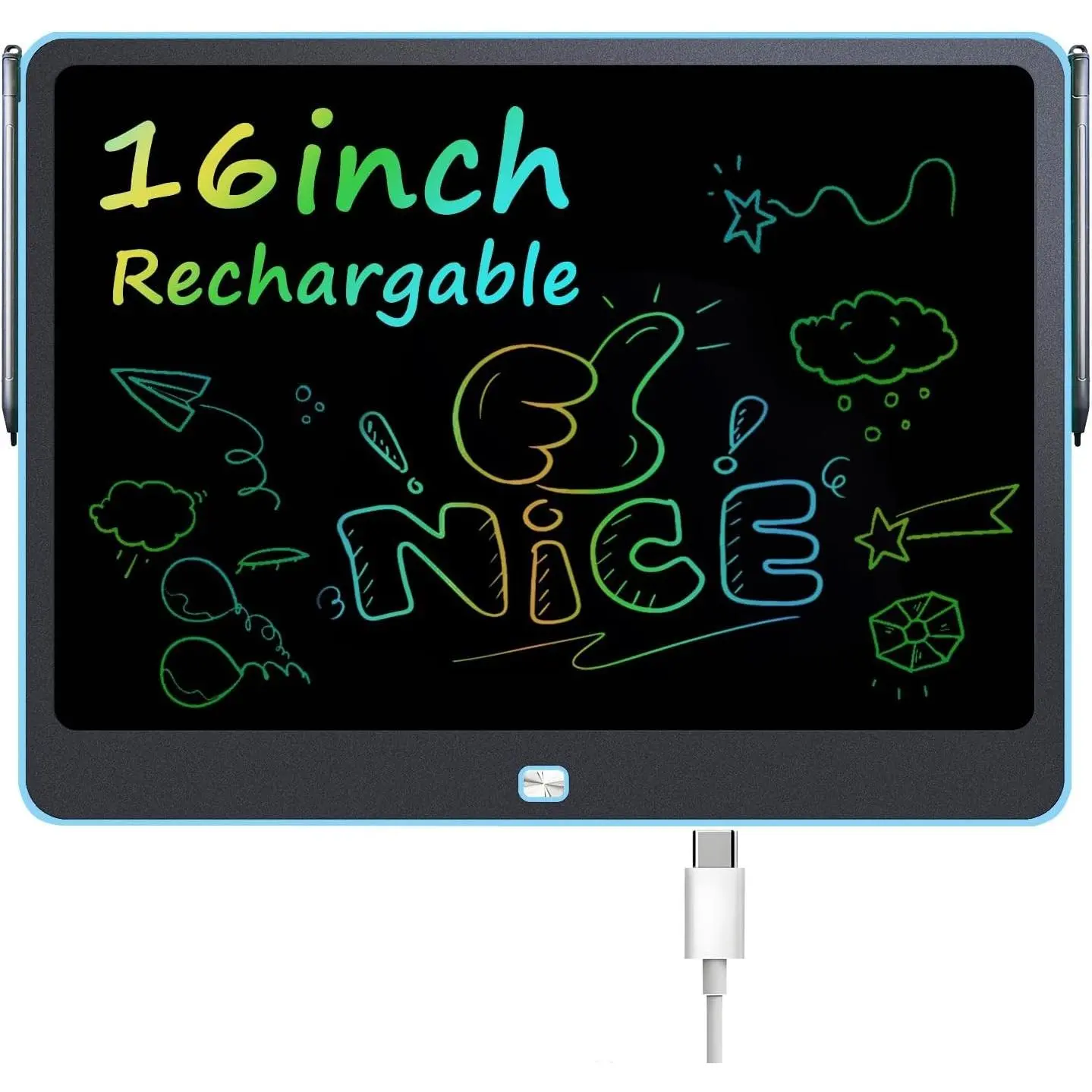Rechargeable LCD Writing Tablet for Kids, 16 Inch Colorful Drawing Tablet, Educational Toddler Drawing Pad, Reusable Learning Toys for Kids (Ages 3-8), Ideal Gift for Christmas Birthday (Blue)