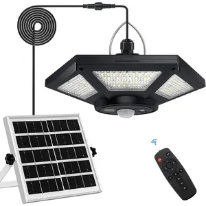 180LED Solar Powered Pendant Work Lights, Indoor Outdoor Motion Sensor Light with 5 Lighting Modes, 3 Timers & Remote Control for Shed Barn Garage