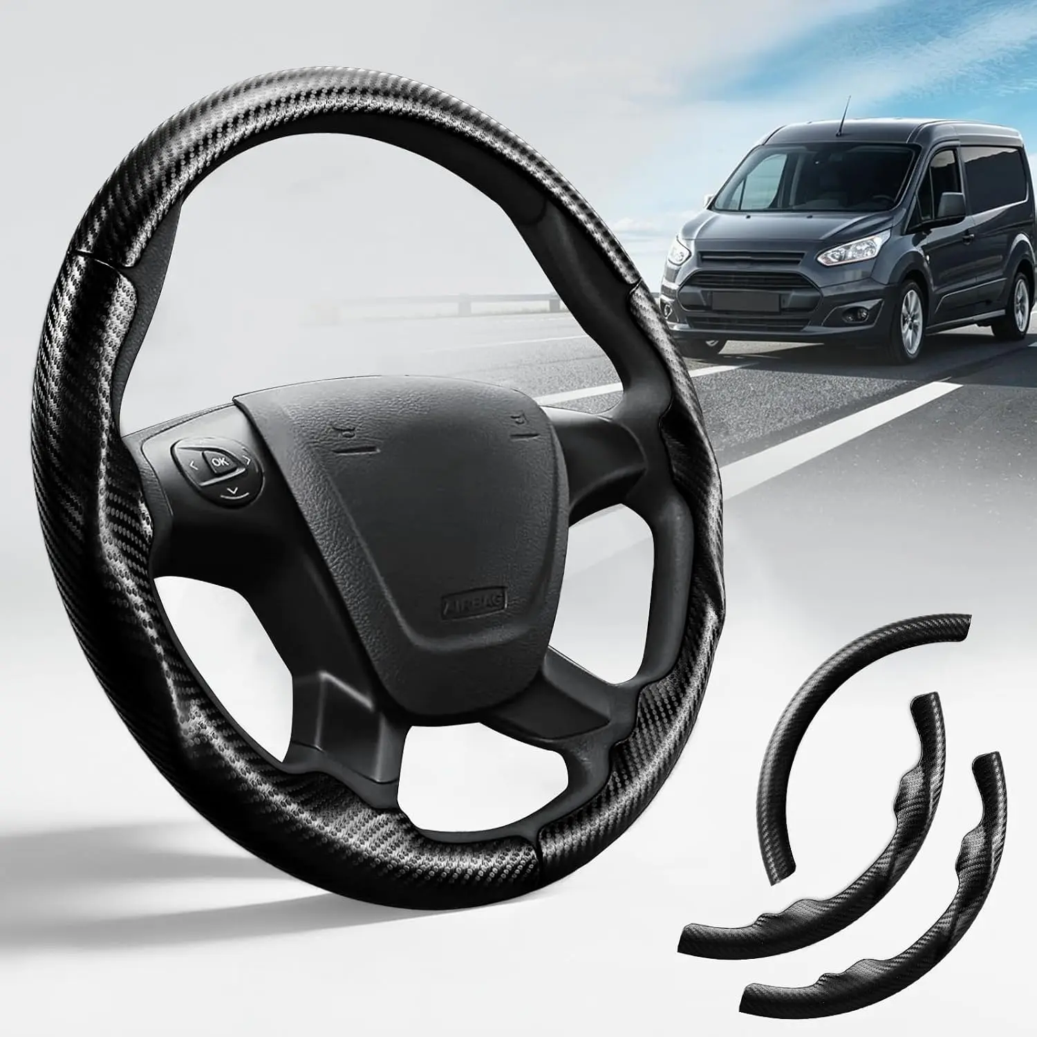 Spin Grip Steering Wheel Cover 3-Piece Set for Ford Transit-150/250/350 (2015-2019), Transit Connect (2014-2023) - Matte Black Car Interior Accessory, Spin Grip Steering Wheel Covers, Anti-Skid