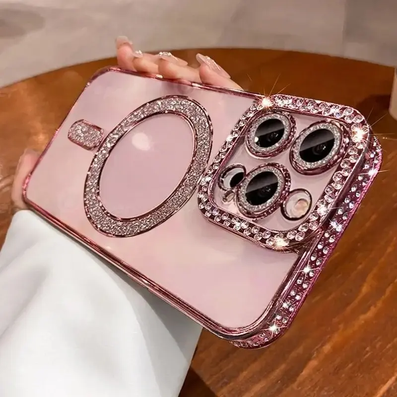 Compatible with iPhone 16, 16 Plus, 15, 15 Plus, 14, 13, 12, 11 Pro Max, Clear Sparkly Crystal Diamond Bling Magnetic Shockproof Protective Phone Case HNZ0303