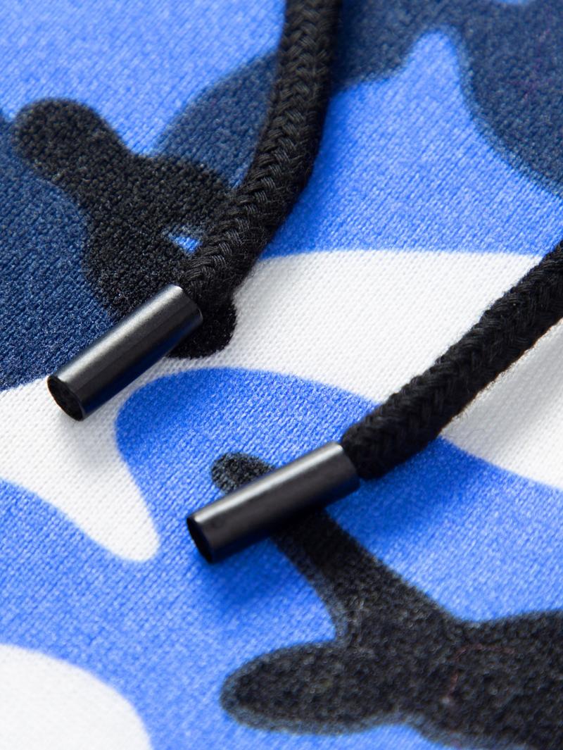 Men's Camouflage Hoodie Set Outdoor Casual Style with Adjustable Drawstring, Fits Snugly Around the Head. Top and Pants from the Same Series Feature Matching Camouflage Patterns. USA Letter Print Adds Trendy Style. Large Pocket on the Jacket and Drawstrin