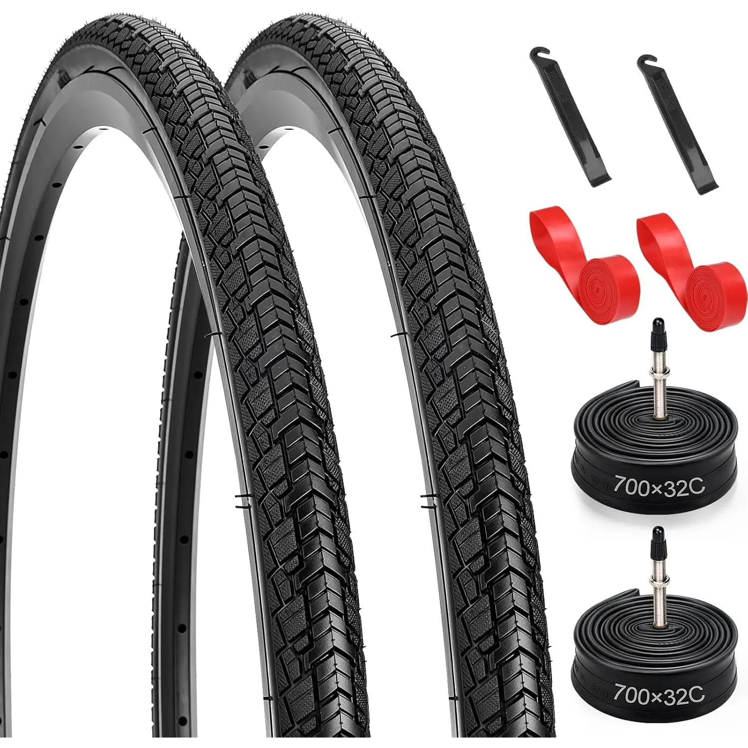 700x32C (32-622) Bike Tire,Folding Wear-Resistant Bicycle Tires with FV60mm Presta Valve,700x32c Road Bike Tires for 700 x 30C/31C/32C/33C/34C Bike Bicycle Tires and Tubes,2 Tire Levers,2 Rim Strips